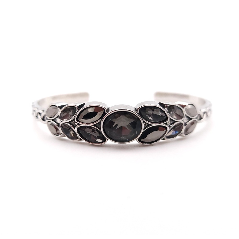 Smoky Floral‎ Crystal Cuff Bracelet Silver Tone Vintage Style